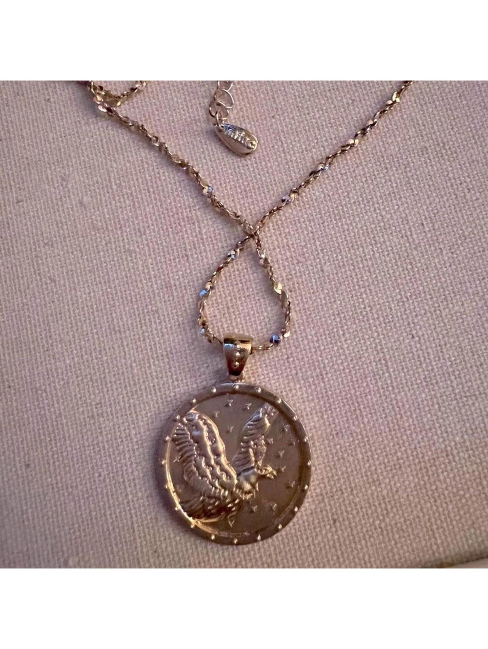 Mine American Eagle Gold Plated Pendant Necklace W Star Details Nwot